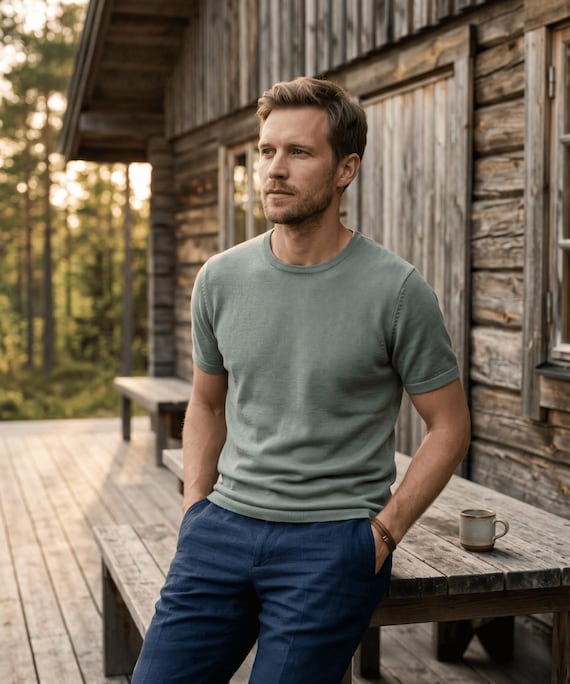 Men's Seamless Raglan Knit T-Shirt Pattern (Digital Download) – Minimalist Scandinavian Summer Knitwear