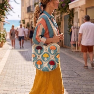 Crochet Mushroom Tote Pattern – Granny Square Market Bag (PDF)