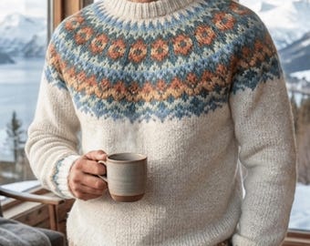 Strickmuster für einen Pullover im nordischen Stil, isländischer Farbmusterpullover (PDF-Download)