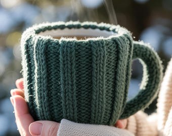 Patrón de funda para taza de café tejida a mano, suéter moderno de punto trenzado (versiones DK y Worsted)
