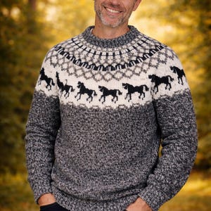 Horse Sweater Knitting Pattern Nordic Icelandic Lopapeysa PDF Unisex Winter Pullover image 2