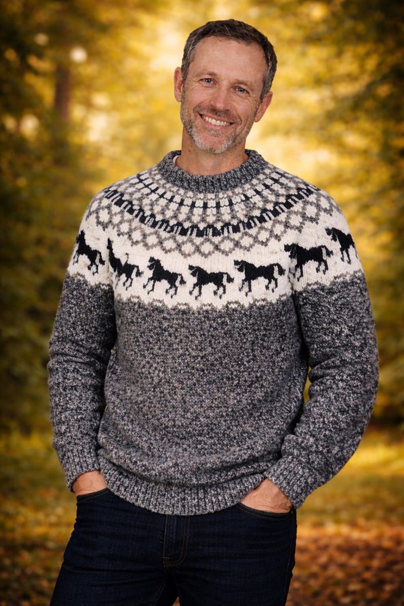 Horse Sweater Knitting Pattern Nordic Icelandic Lopapeysa PDF Unisex Winter Pullover image 2