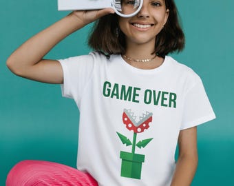 Game Over Piranha Pflanzen T-Shirt, Retro Gamer Grafik Tee