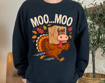 Lustiges Truthahn-Danksagung-T-Shirt: Moo Moo Verkleidung, Herbst-Humor-Grafik