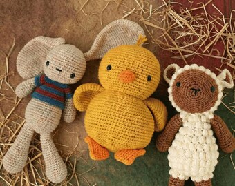 Sweet Farm Friends Häkelanleitung 3-in-1 Amigurumi PDF Pattern - Küken, Lamm & Häschen