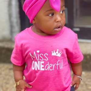 Miss ONEderful with crown 1st Birthday shirt girl with name on back princess image 1