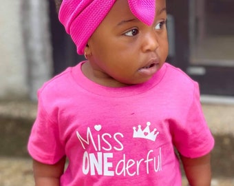 Miss ONEderful with crown - 1st Birthday shirt girl - with name on back - princess