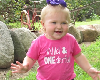 Wild & ONEderful - 1st Birthday shirt - Front and Back design - Name on back - one year old - first birthday - wild one - wild thing