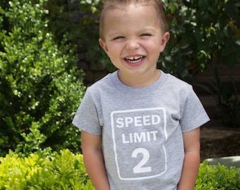 Speed Limit 2 - 2nd Birthday shirt - Front and Back design - Name on back - birthday boy - two year old - car racing theme