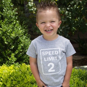 Speed Limit 2 - 2nd Birthday shirt - Front and Back design - Name on back - birthday boy - two year old - car racing theme