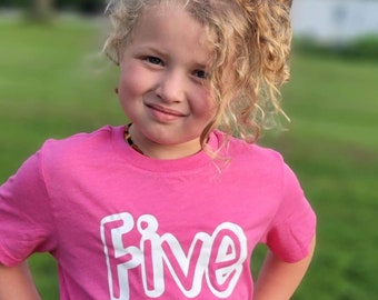 FIVE - 5th Birthday shirt - Name on back - toddler birthday - birthday shirt boy - birthday shirt girl