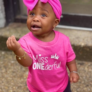 Miss ONEderful with crown 1st Birthday shirt girl with name on back princess image 9