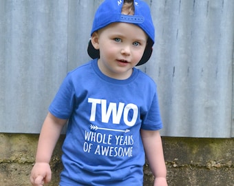 TWO Whole Years of Awesome - 2nd Birthday shirt boy - Front and Back design - Name on back - two year old - Terrific Two - toddler birthday