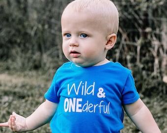 Wild & ONEderful - 1st Birthday shirt - Front and Back design - Name on back - one year old - first birthday - wild one - wild thing