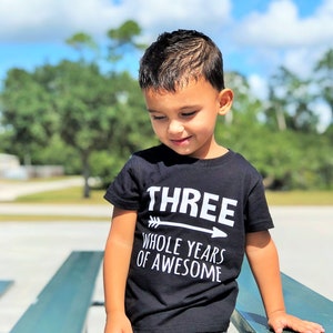 THREE Whole Years of Awesome - 3rd Birthday shirt - Name on back - three year old - toddler birthday - birthday shirt boy - Awesome toddler