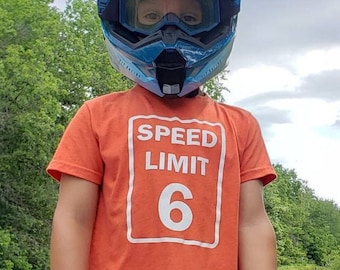 Speed Limit 6 - 6th Birthday shirt - Name on back - birthday boy - birthday girl -