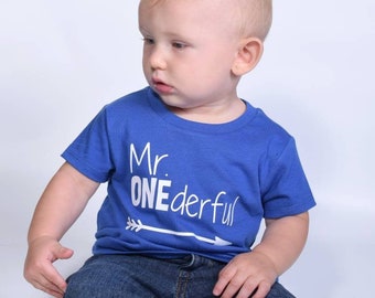 Mr ONEderful - Arrow - 1st Birthday shirt - tribal arrow - Name on back - first birthday - one year old - Mr Wonderful - onederful - trendy