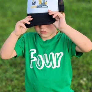FOUR - 4th Birthday shirt - Name on back - four year old - birthday shirt - birthday boy - birthday girl