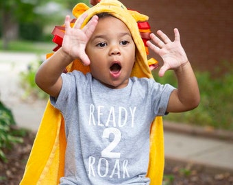Ready 2 Roar - Chemise 2e anniversaire - Dino - thème zoo - rawr - Avant et arrière - Chemise personnalisée - chemise d'anniversaire garçon