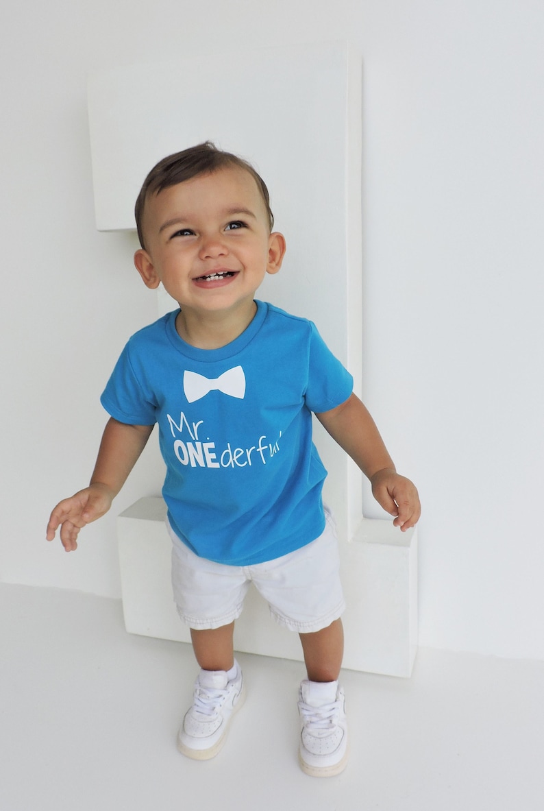 Bowtie Mr ONEderful 1st Birthday shirt boy Front and Back design Name on back 1 year old first birthday 1st bday image 1