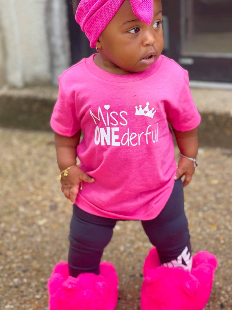 Miss ONEderful with crown 1st Birthday shirt girl with name on back princess image 1