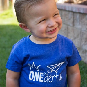 Mr ONEderful paper airplane 1st Birthday shirt Front and Back design Name on back first birthday one year Mr Wonderful plane image 10