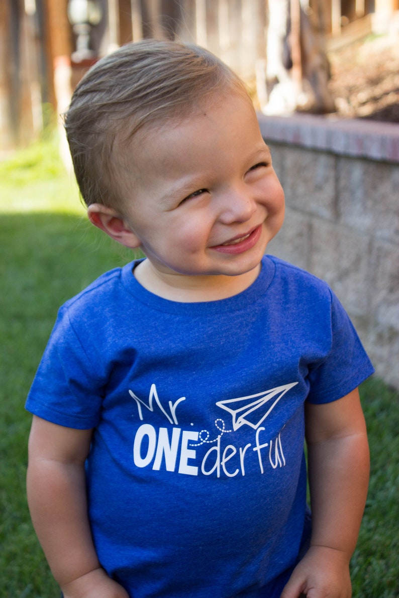 Mr ONEderful paper airplane 1st Birthday shirt Front and Back design Name on back first birthday one year Mr Wonderful plane image 10