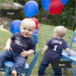 Mr ONEderful 1st Birthday shirt boy Front and Back design Name on back one year old first birthday Mr Wonderful first bday boy image 2