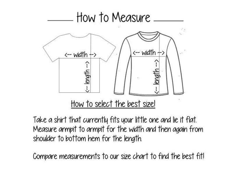 May include: Diagram illustrating how to measure a shirt for size. Includes a short-sleeved and long-sleeved shirt outline with arrows indicating width and length measurements. Text explains how to measure and select the best size.