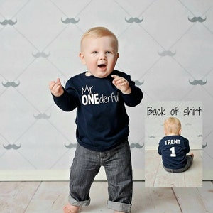 Mr ONEderful 1st Birthday shirt boy Front and Back design Name on back one year old first birthday Mr Wonderful first bday boy image 9