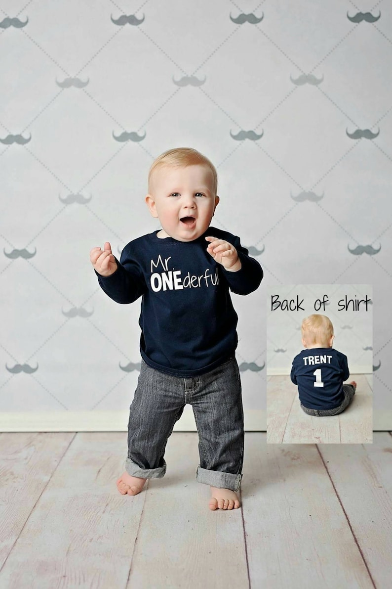 Mr ONEderful 1st Birthday shirt boy Front and Back design Name on back one year old first birthday Mr Wonderful first bday boy image 9