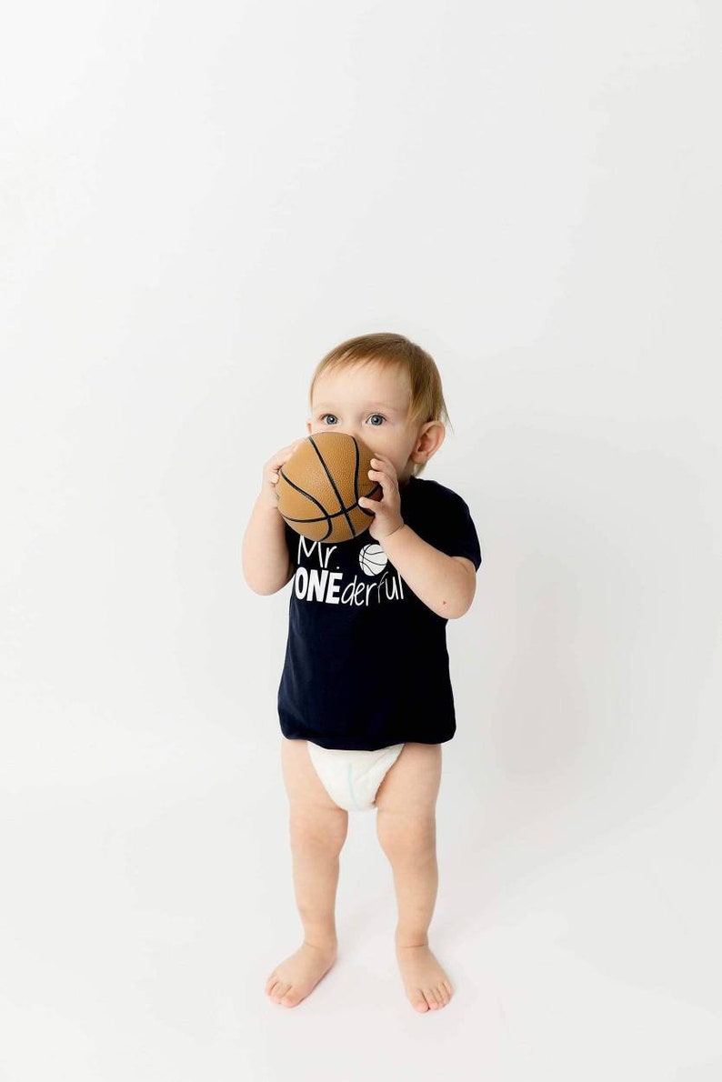 Mr ONEderful 1st Birthday shirt Front and Back design sports one year Name on back first birthday basketball Mr Wonderful