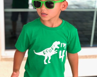 ROAR! I'm 4 - 4th Birthday shirt - Name on back - four year old - toddler birthday - birthday shirt - dinosaur theme - ROAR I'm 4