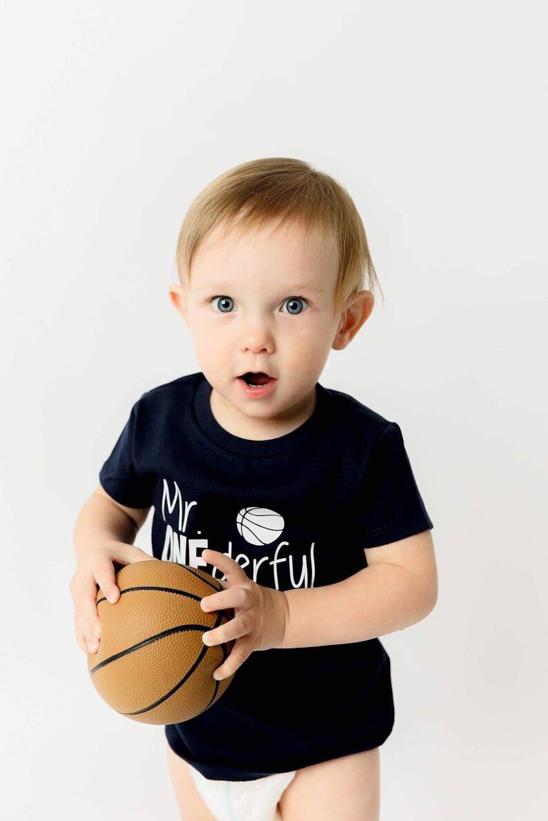 Mr ONEderful 1st Birthday shirt Front and Back design sports one year Name on back first birthday basketball Mr Wonderful