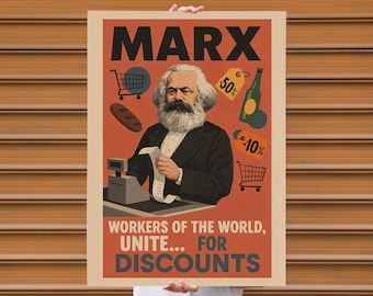 Funny Karl Marx Art Print "Unite For Discounts" v2 (Digital Download)