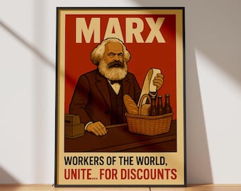 Karl Marx "Unite For Discounts" Poster | Funny Political Wall Art
