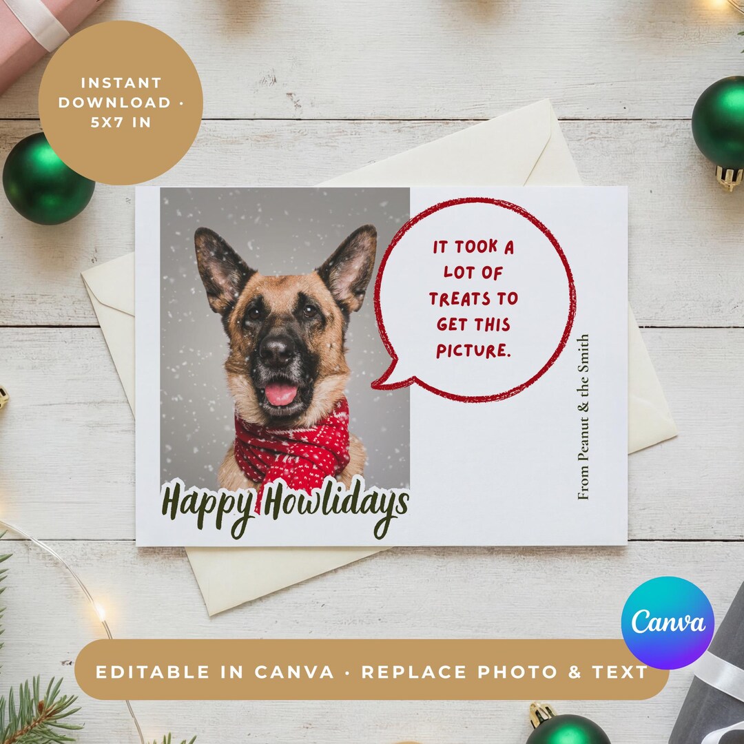 Funny Dog Christmas Card Template, Editable Pet Photo (canva Template ...