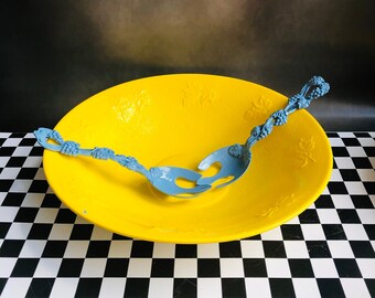 Large yellow salad bowl Up-cycled Vintage 1950’s Hammered aluminum, Re-surfaced by BMC Vintage Design Studio FOOD SAFE