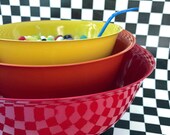 Set of 3 multi colored nesting bowls, Vintage Silver plate resurfaced by BMC Vintage Design Studio FOOD SAFE, wedding, candy dish, holidays
