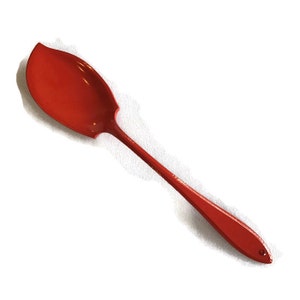 Gloss Red Enameled Jam Spoon, Up-cycled silver plate by BMC Vintage Design Studio, FOOD SAFE, pasta spoon, Thanksgiving