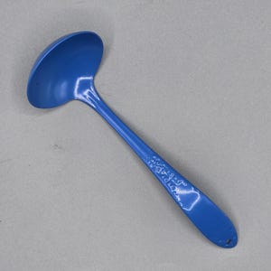 Re-cycled small sauce ladle serving Spoon resurfaced in a blue gloss finish, Vintage Silver Plate  by BMC Vintage Design FOOD SAFE