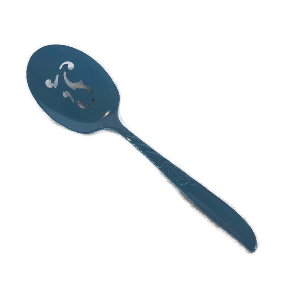 Bon Bon Spoon in French Blue Enamel Vintage Silver Plate Etsy