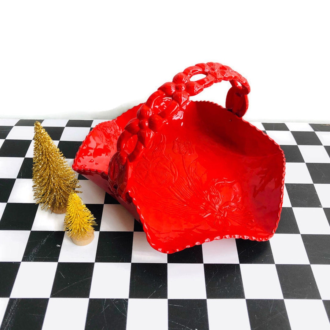 Small Red Basket Vintage Aluminum Rodney Kent Tulips Etsy