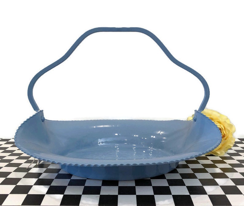 entertaining dining and serving Vintage hammered aluminum Re-surfaced by BMC Vintage Design Studio FOOD SAFE French blue basket