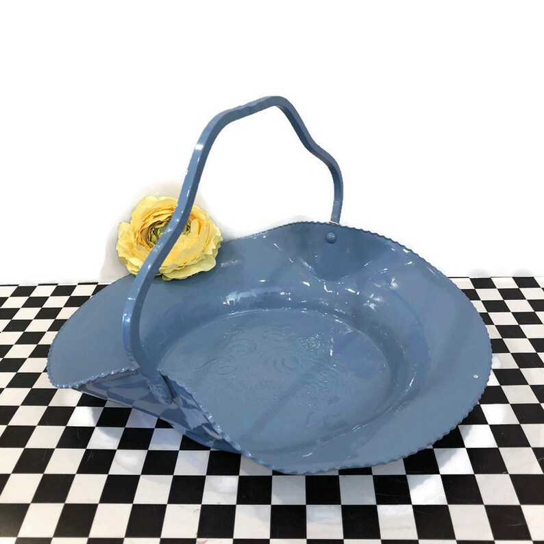 entertaining dining and serving Vintage hammered aluminum Re-surfaced by BMC Vintage Design Studio FOOD SAFE French blue basket