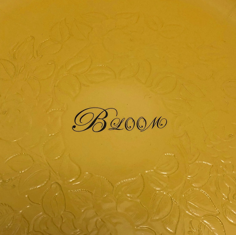 FOOD Safe! Large 13 yellow BLOOM bowl with Orange salad servers bowl is vintage Hammered aluminum up-cycled by BMC Vintage Design Studio