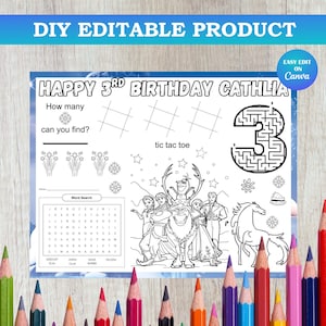 Tischset Frozen Ausmalbilder Ausmalbilder Prinzessin Elsa Ausmalbilder Kinderzimmer Thema Party Gefälligkeiten Disney Queen Printable Tischset Bogen Dekor FP