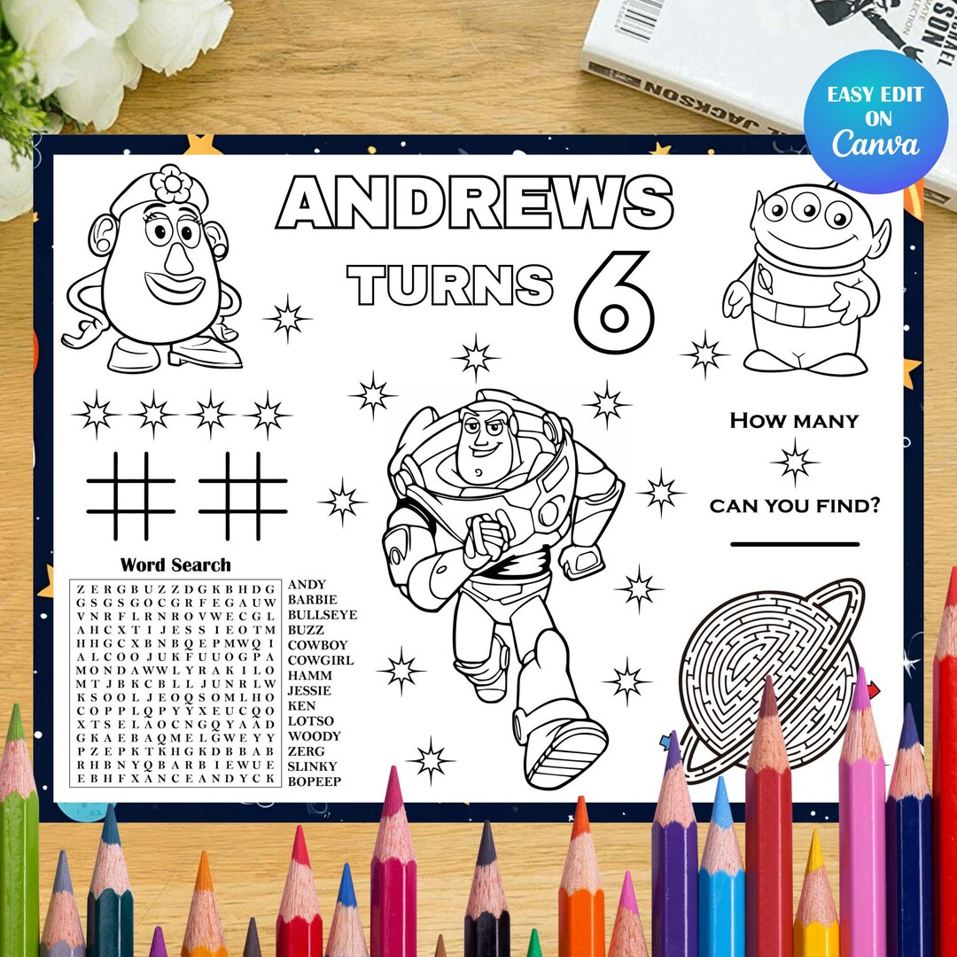 Buzz Lightyear Math Worksheet Buzz Lightyear Placemat Birthday Coloring Pages Kids Toy Story Activity ...