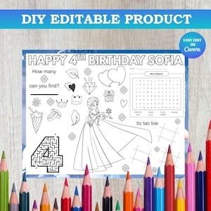 Tischset Frozen Ausmalbilder Prinzessin Elsa Ausmalbilder Kinderzimmer Thema Party Favors Disney Queen Printable Tischset Dekor FP