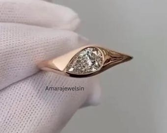 0.70CT East West Pear Lab Grown Diamond Engagement Ring Bezel Set Ring Tilted Pear Ring Promise Ring Bridesmaid Gift for Her IGI Certificate